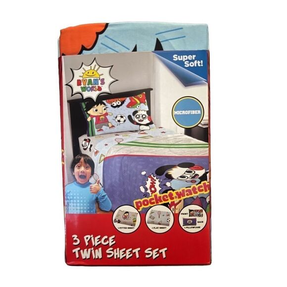 NEW Ryan's World Kids 3 Piece Twin Sheet Set Pocketwatch Soft  - Picture 4 of 10
